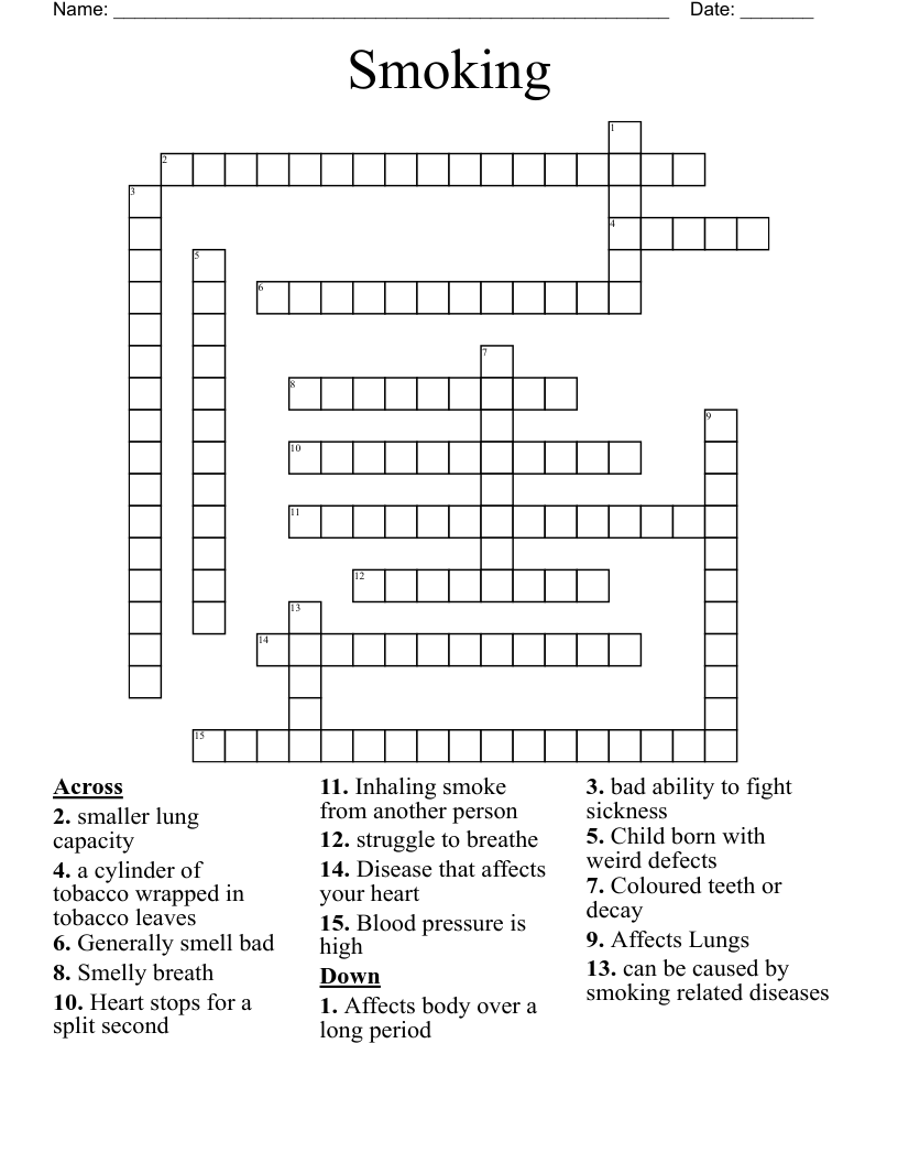 Smoking Crossword WordMint