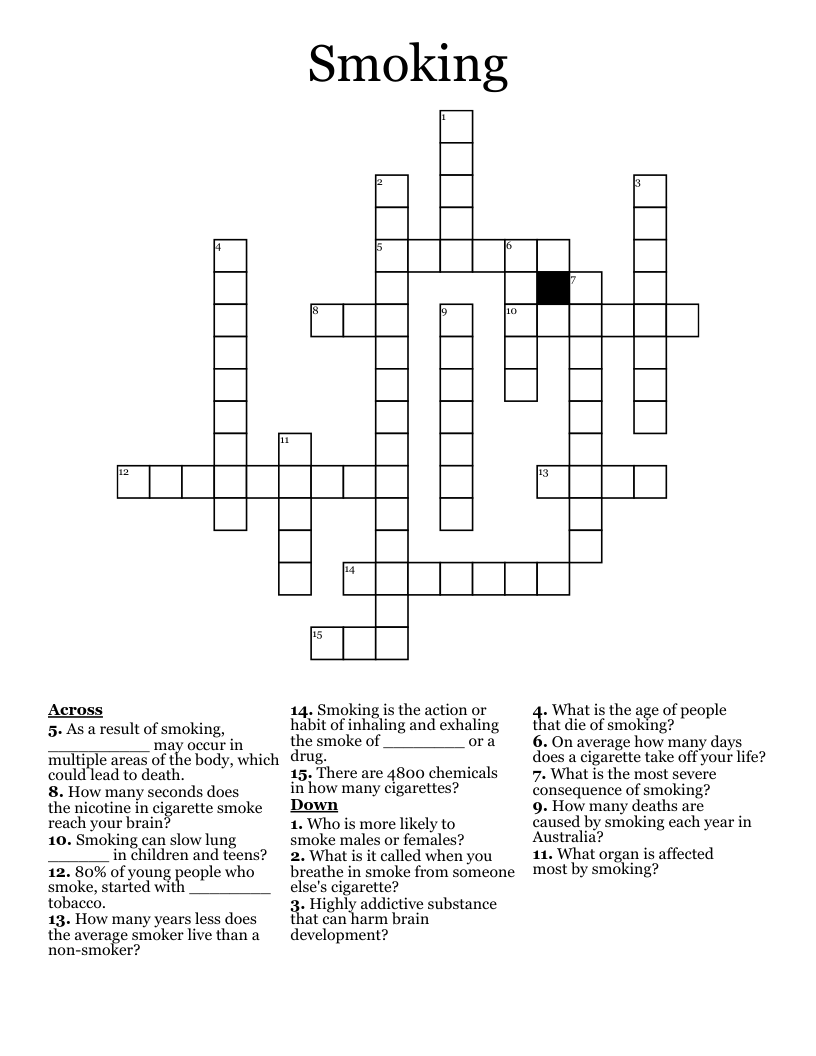 Smoking Crossword WordMint