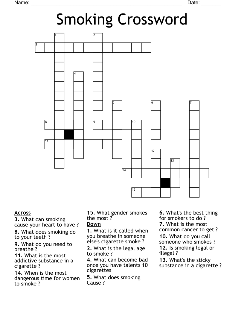 Effects of Smoking Word Search WordMint