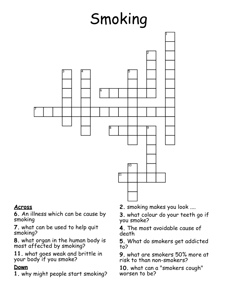 Smoking Crossword WordMint