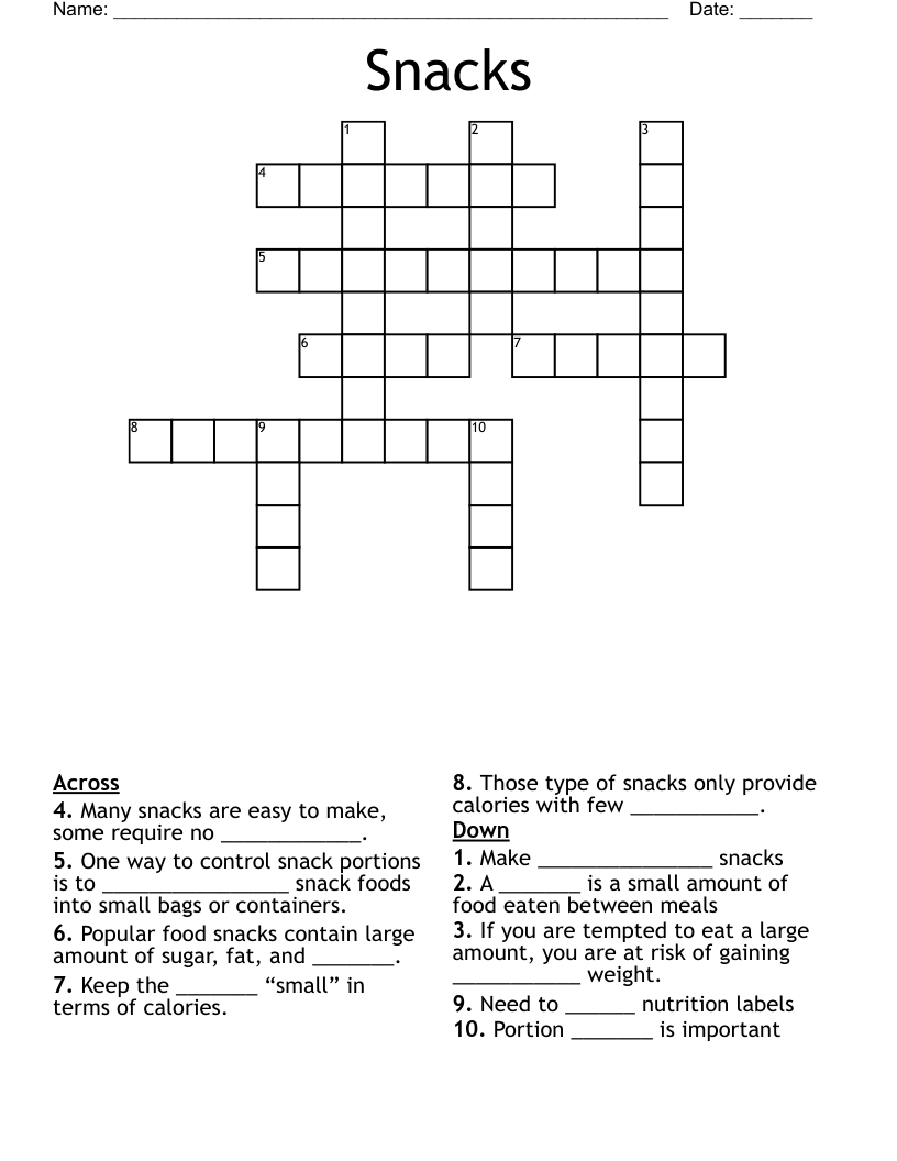 Snacks Crossword WordMint