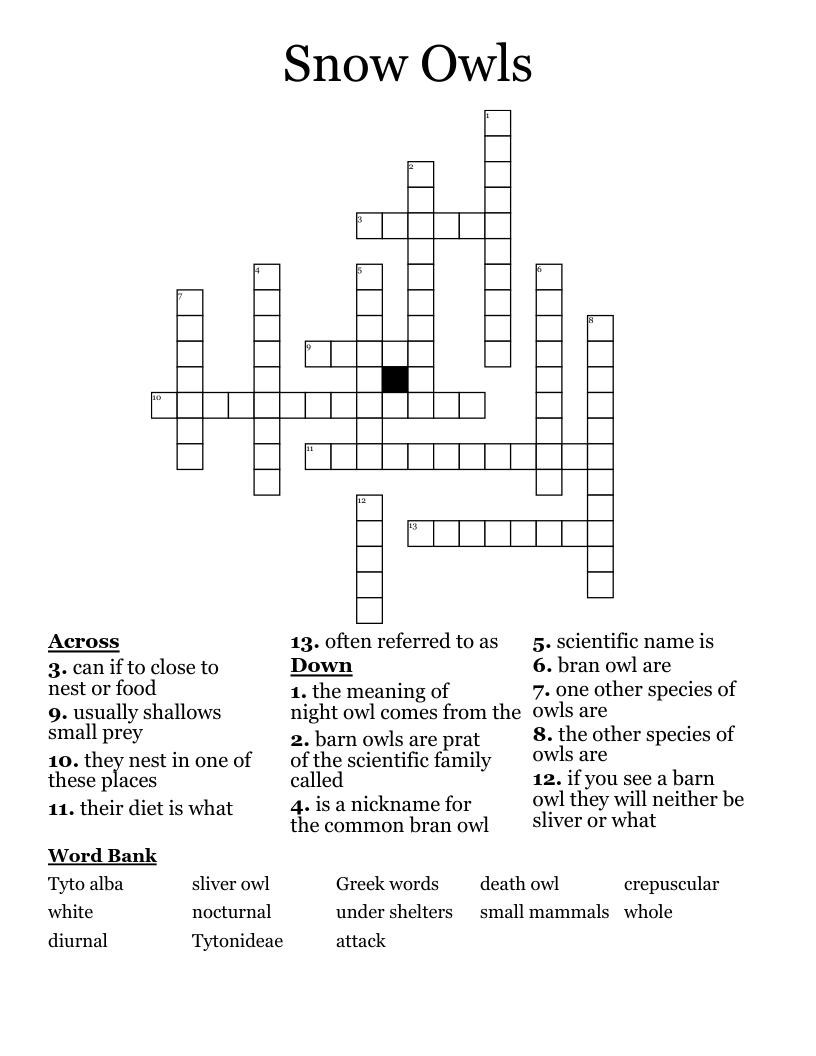 Snow Owls Crossword WordMint