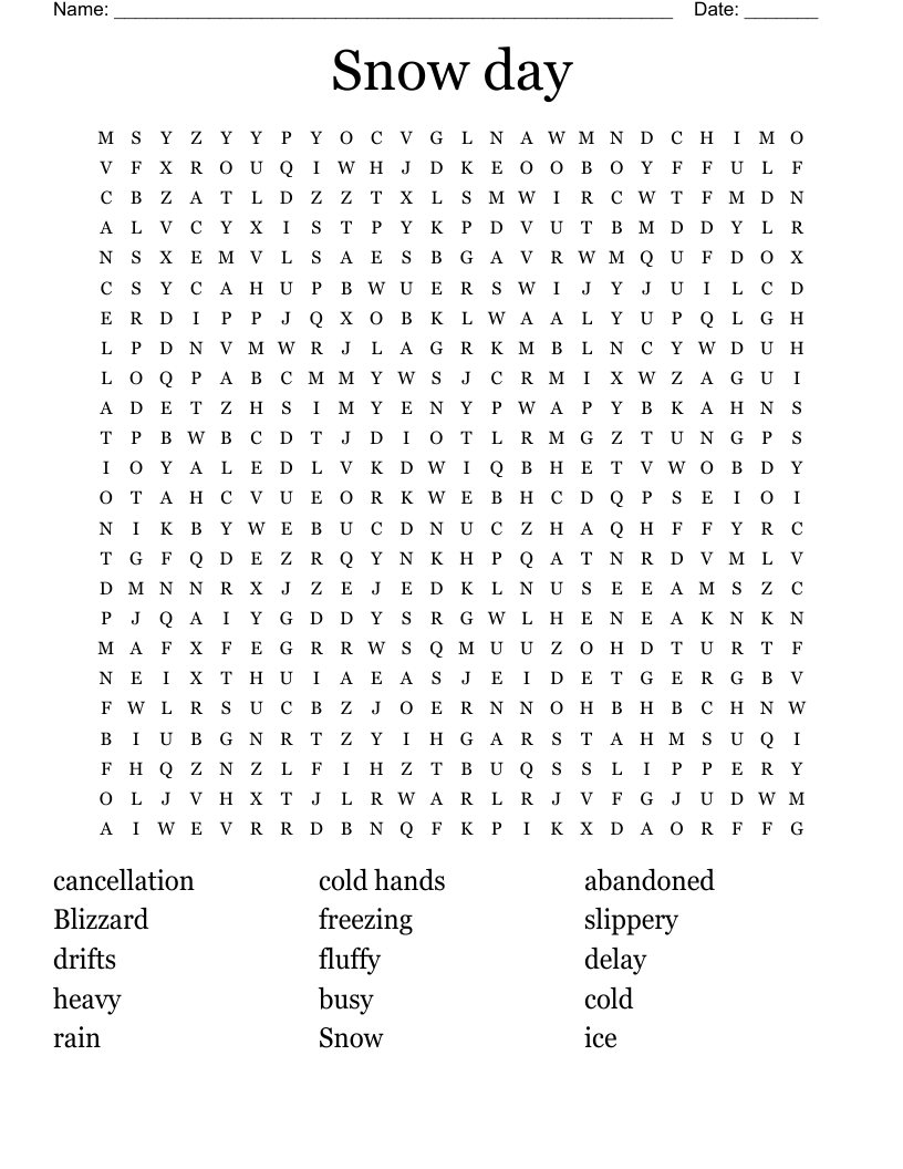 Snow day Word Search WordMint
