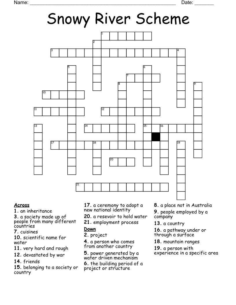 Snowy River Scheme Crossword WordMint