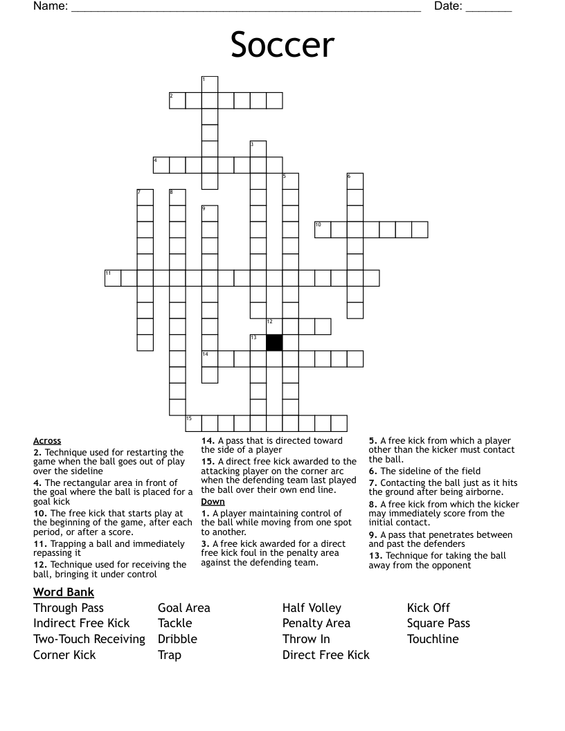 Soccer Crossword WordMint