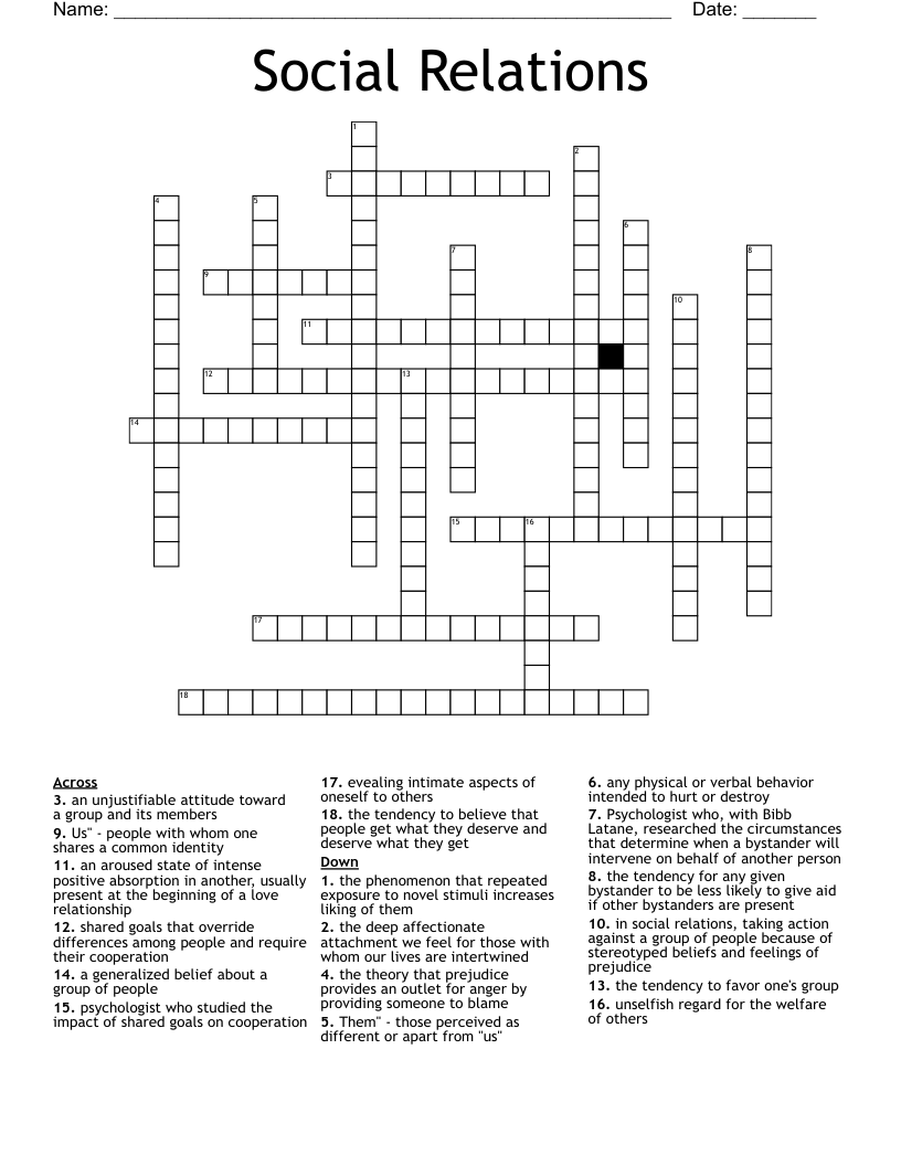 Social Relations Crossword WordMint