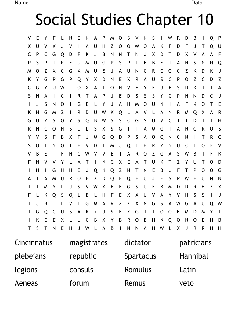 Social Studies Chapter 10 Word Search WordMint