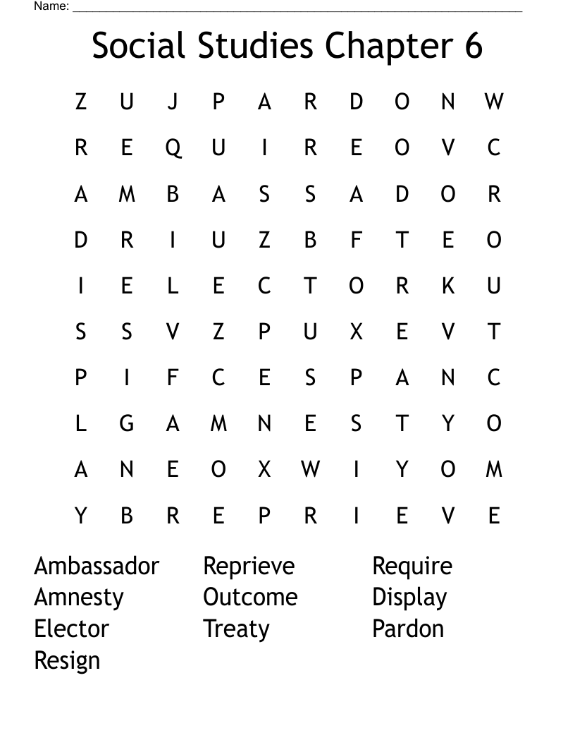 Social Studies Chapter 6 Word Search WordMint