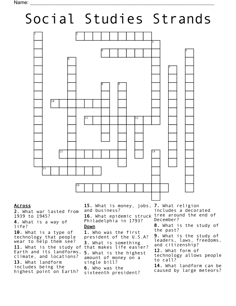 Social Studies Strands Crossword WordMint