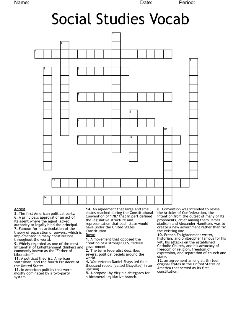 Social Studies Vocab Crossword - WordMint