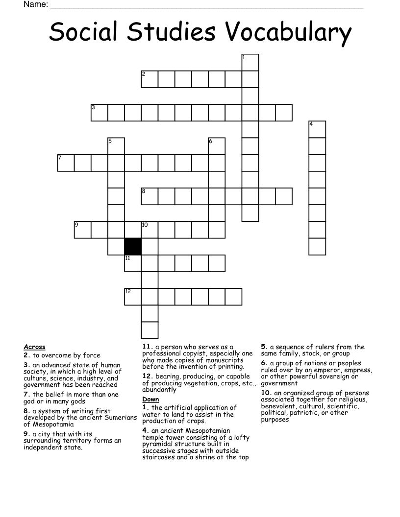 Social Studies Vocabulary Crossword WordMint