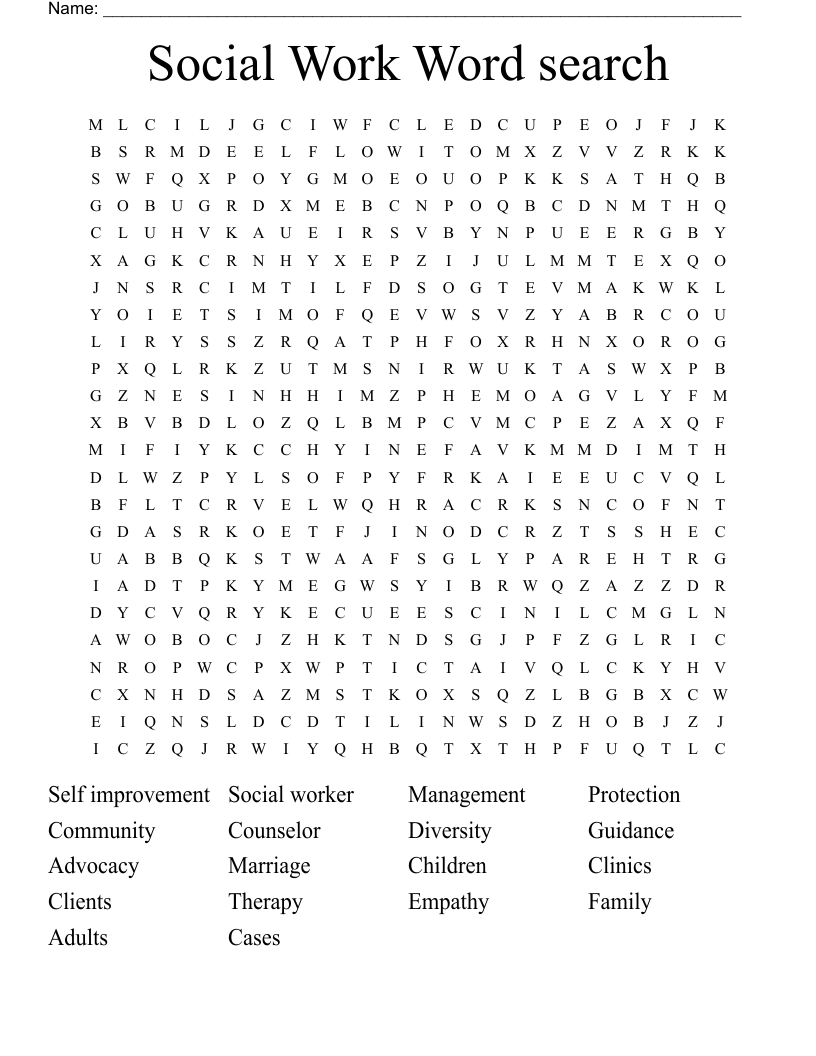 Social Work Word search WordMint