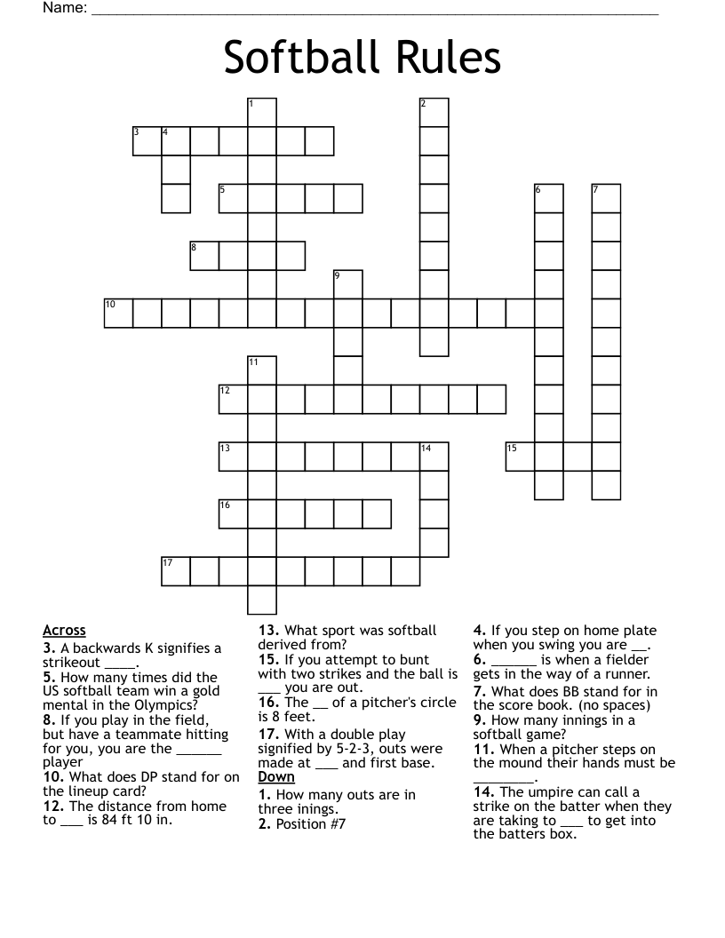 Softball Rules Crossword WordMint