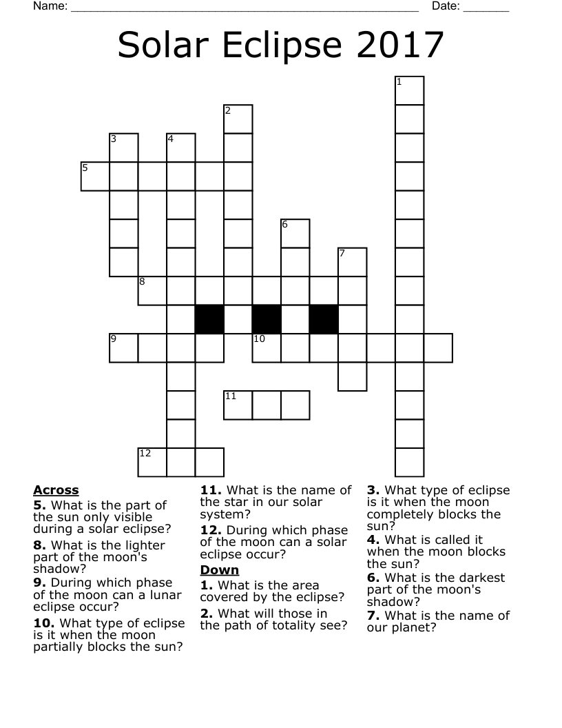 Solar Eclipse 2017 Crossword - WordMint