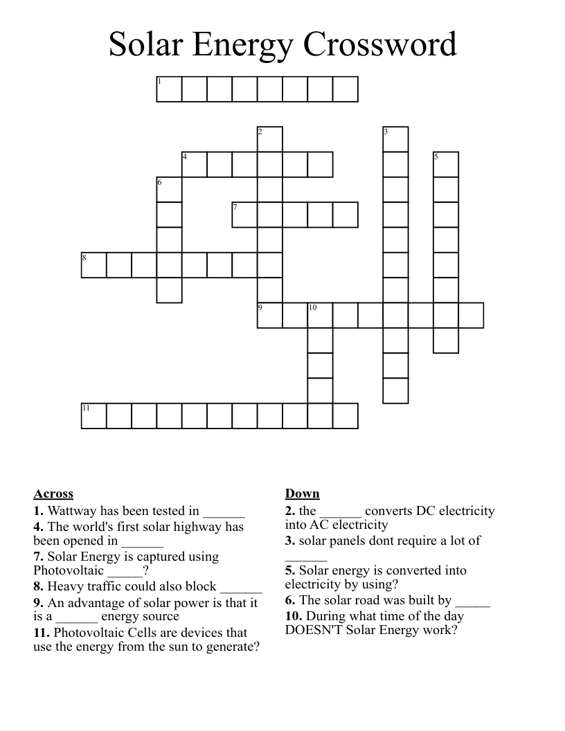Solar Energy Crossword WordMint