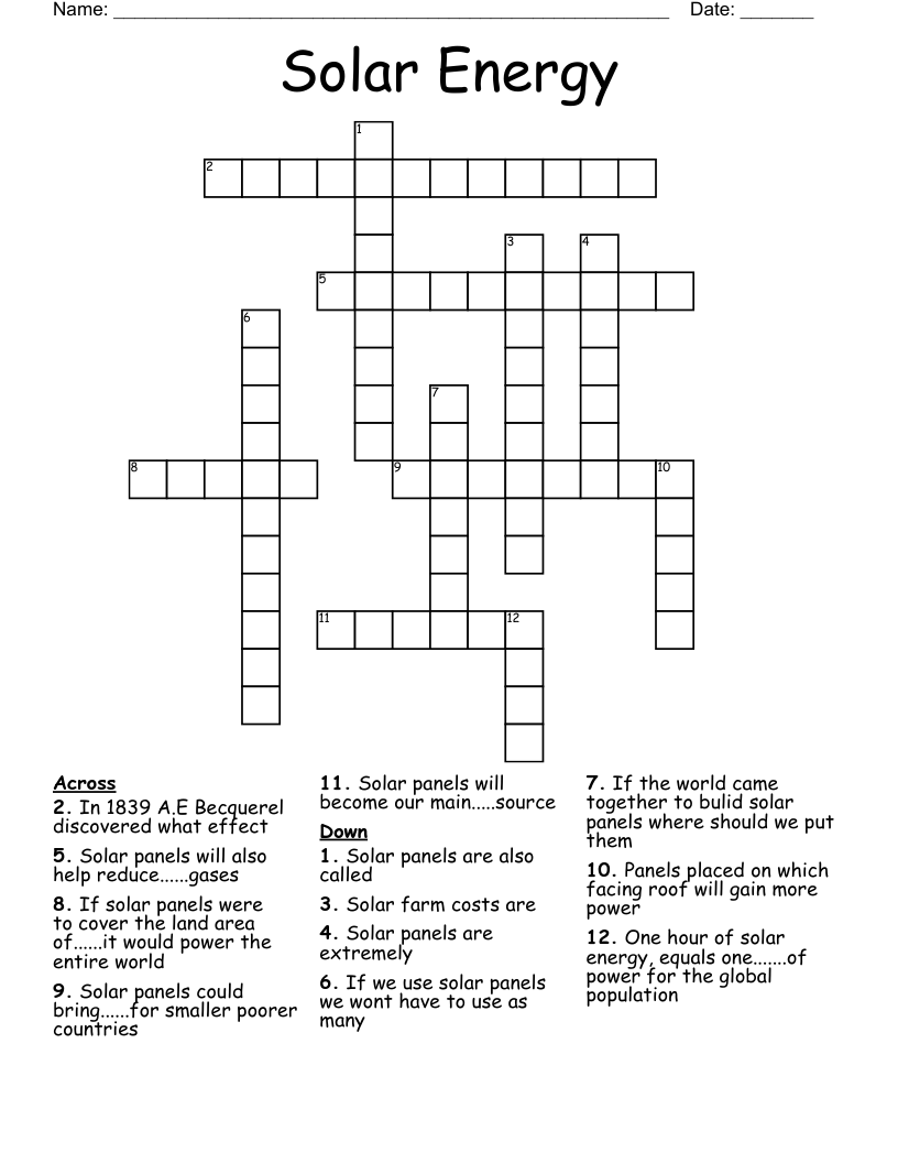 Solar Energy Crossword - WordMint
