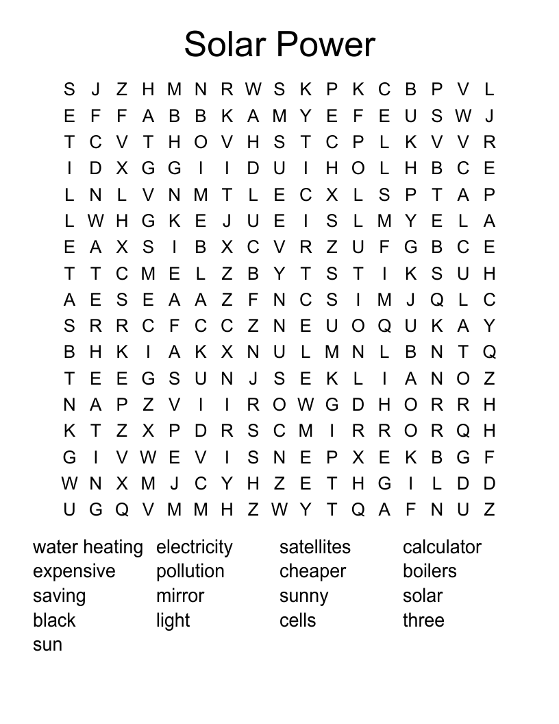 Solar Power Word Search WordMint