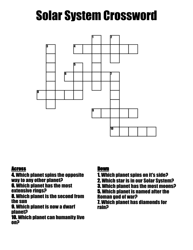 Solar System Crossword WordMint