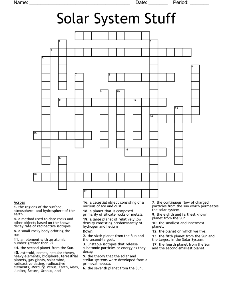 Solar System Stuff Crossword WordMint
