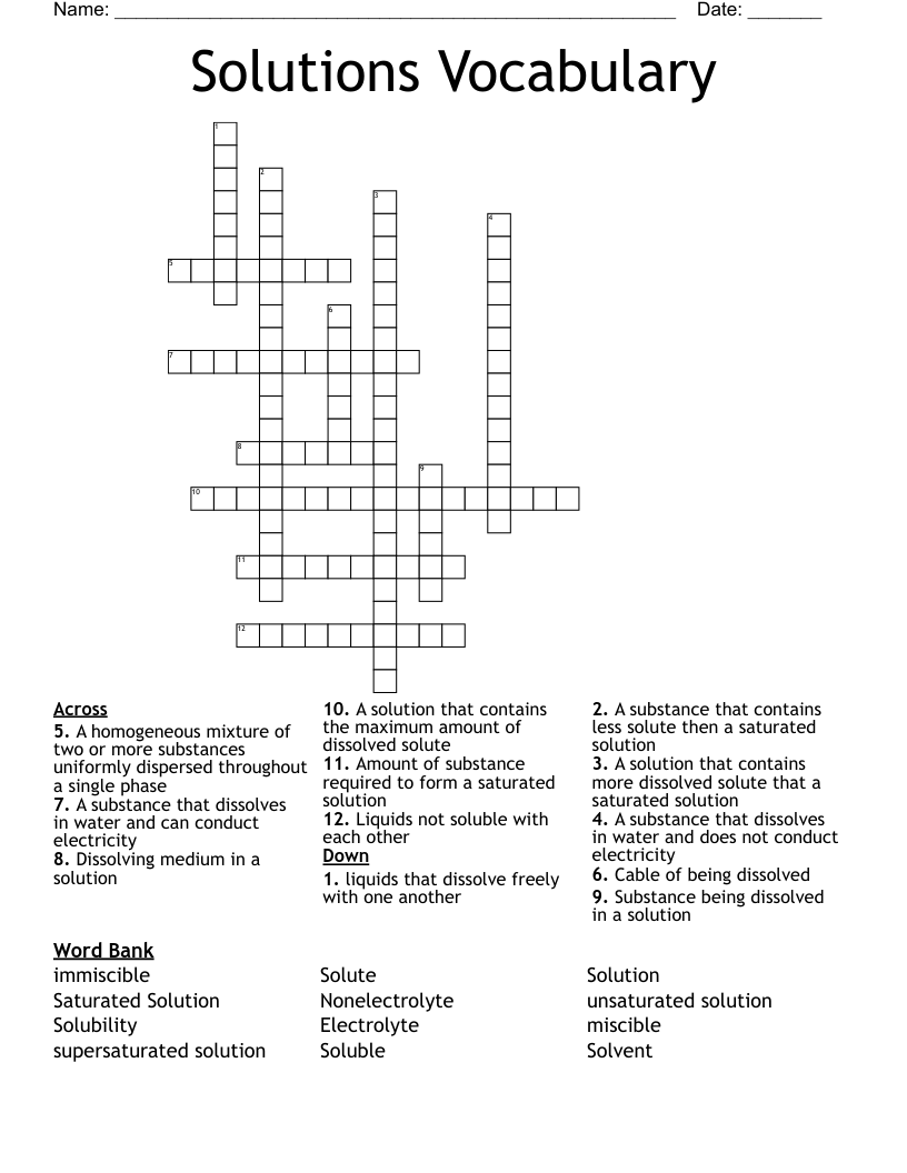 Solutions Vocabulary Crossword WordMint
