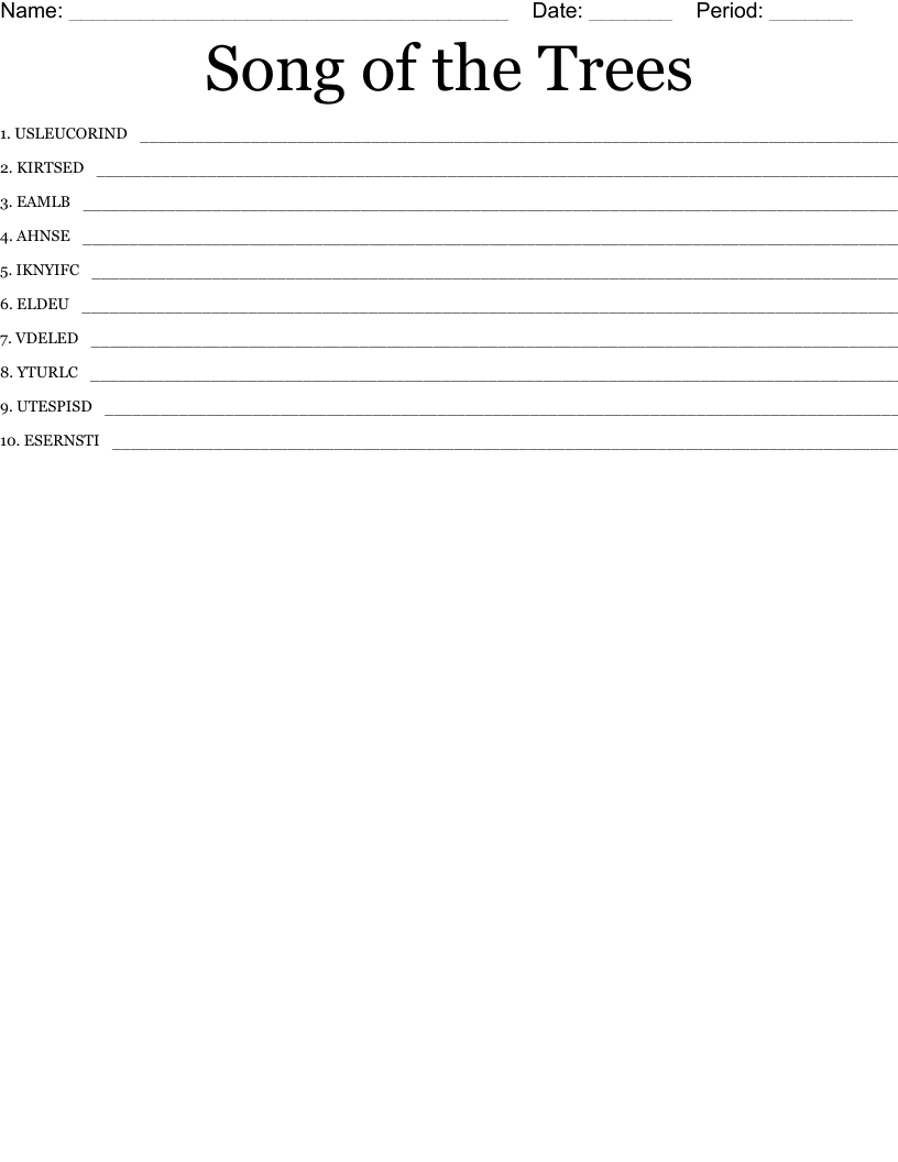 Song of the Trees Word Scramble WordMint