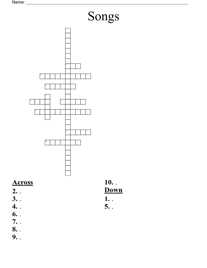 Songs Crossword WordMint