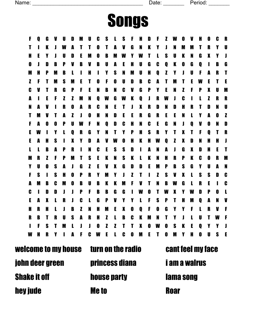 Songs Word Search WordMint