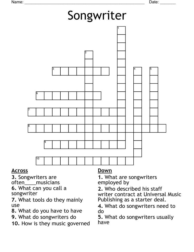 Songwriter Crossword WordMint