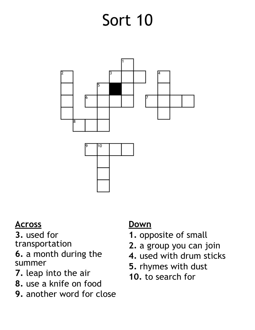Sort 10 Crossword WordMint