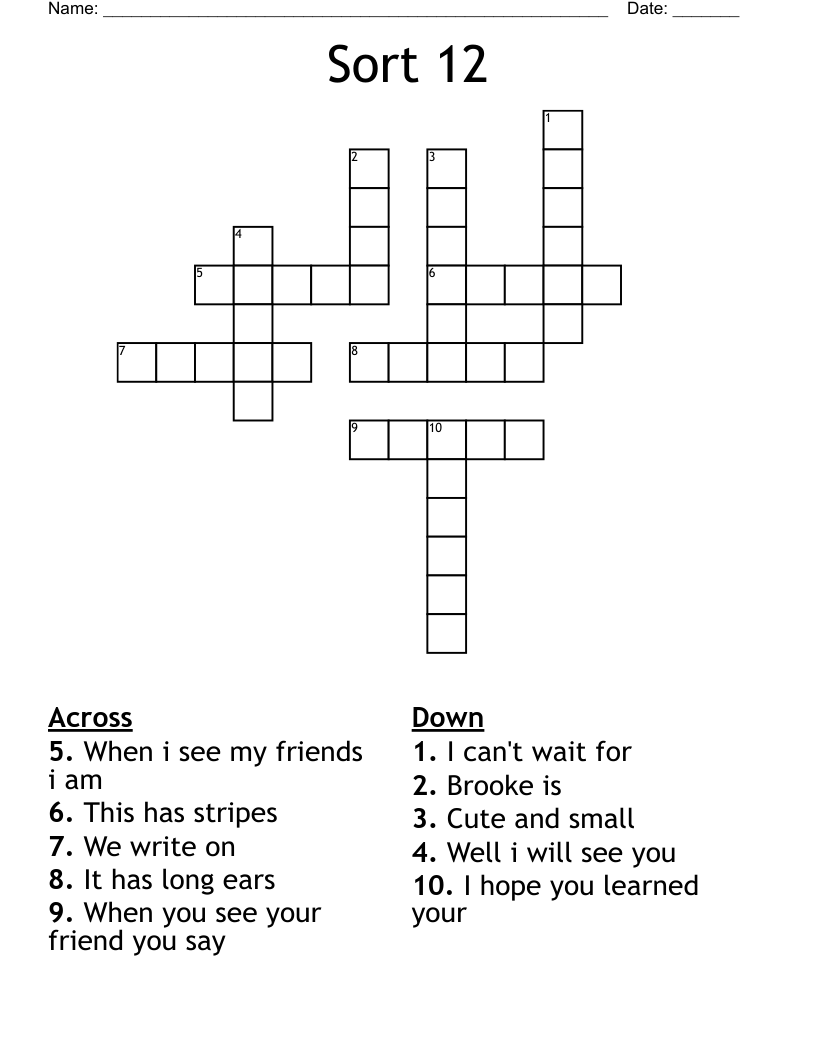 Sort 12 Crossword WordMint