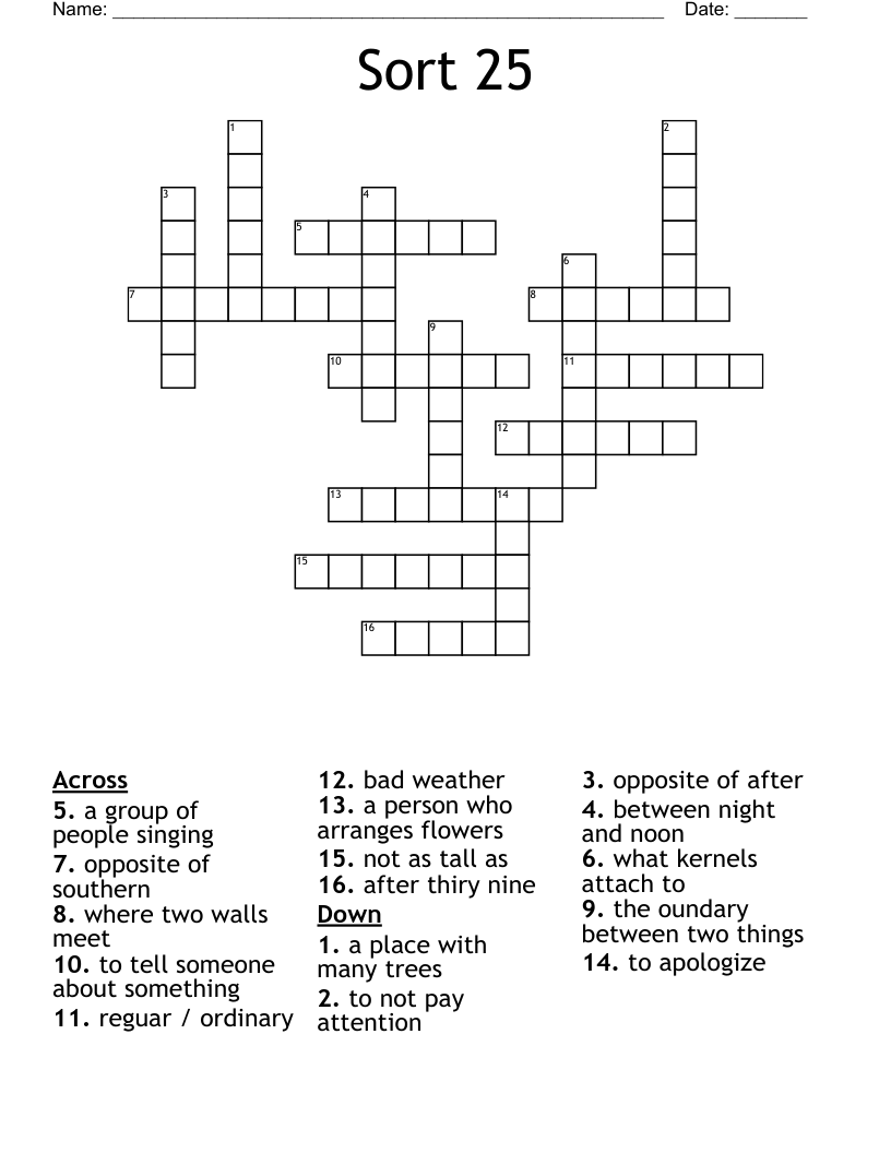 Sort 25 Crossword WordMint