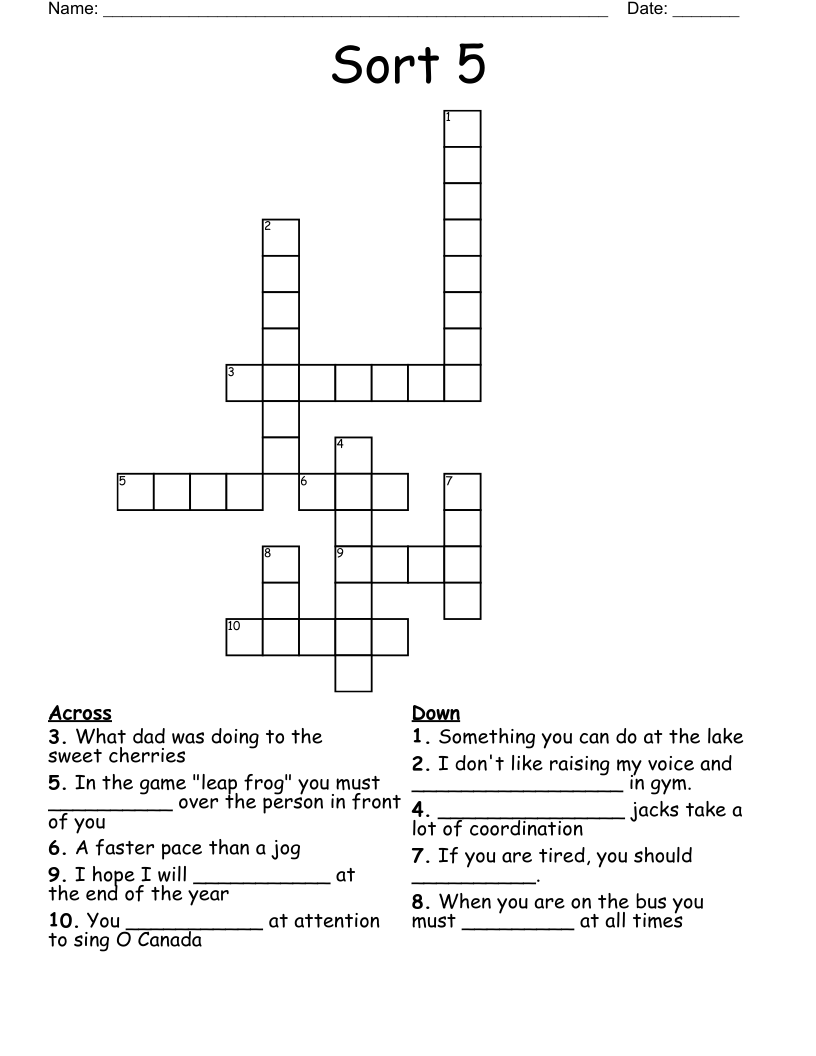 Sort 5 Crossword WordMint