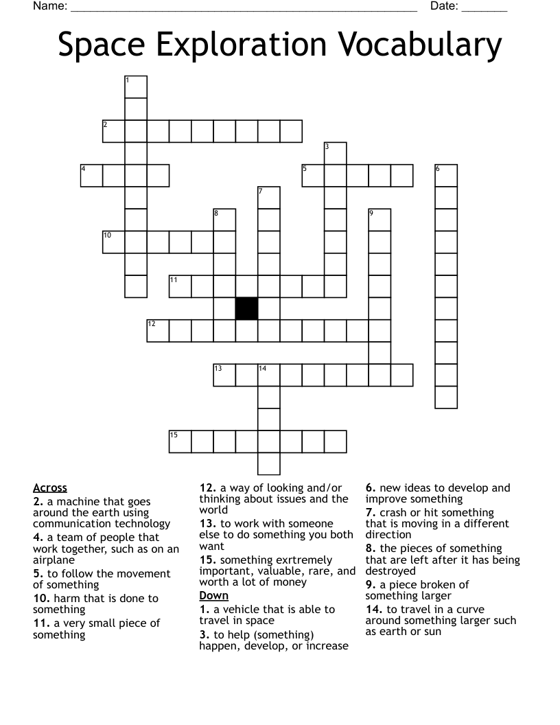 Space Exploration Vocabulary Crossword WordMint
