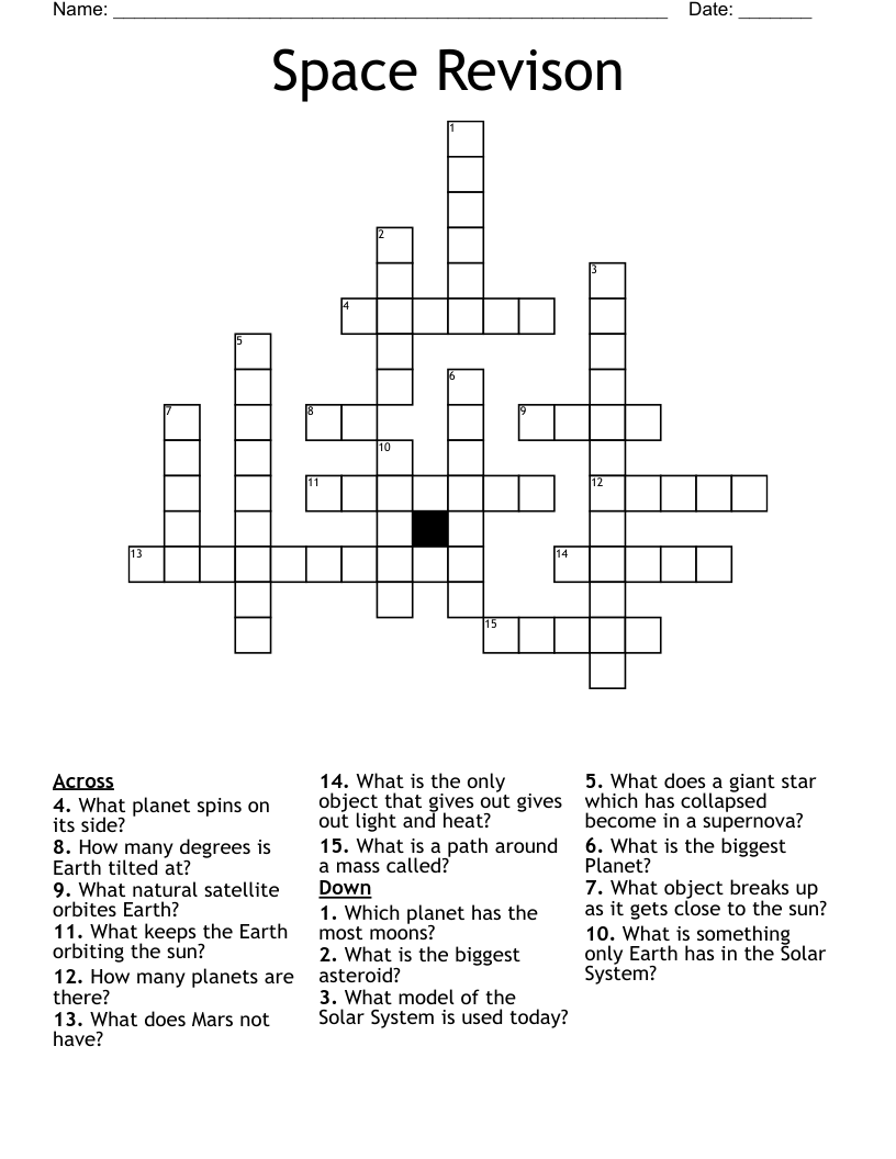 Space Revison Crossword WordMint