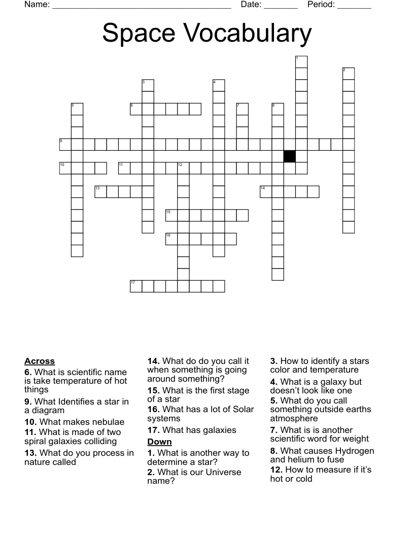 Space Vocabulary Crossword WordMint