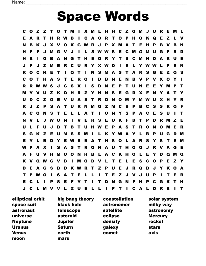 Space Words Word Search WordMint