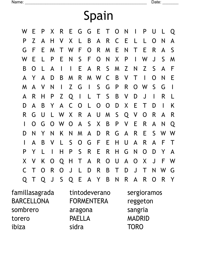 Spain Word Search WordMint