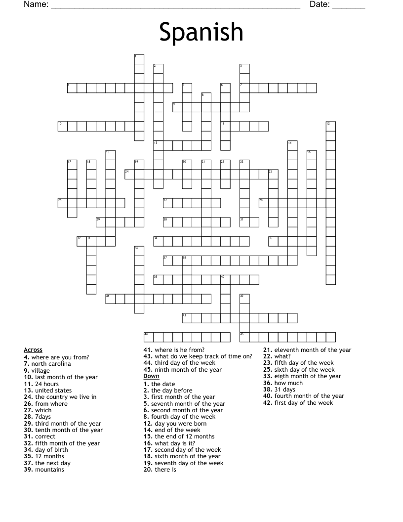 spanish unit 4 Crossword - WordMint