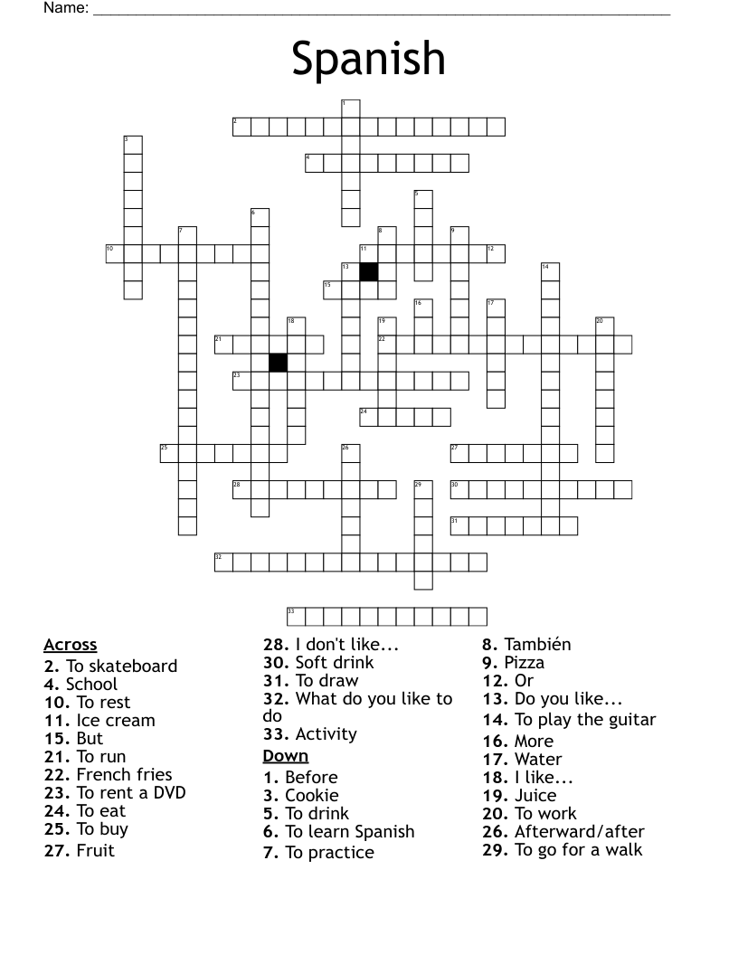 Spanish Crossword WordMint