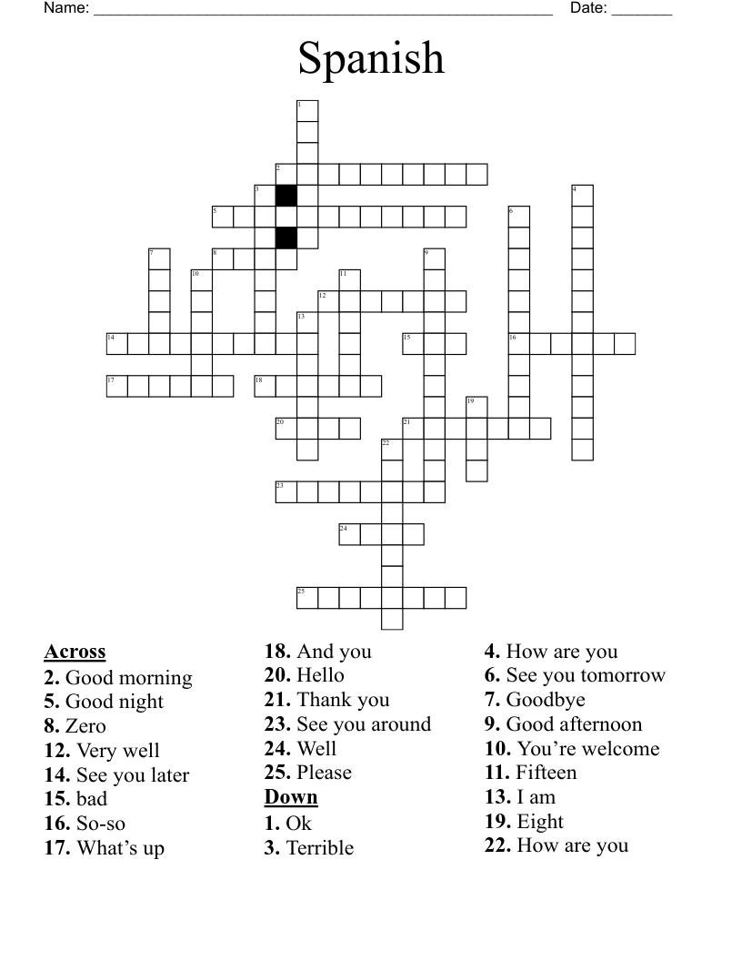Greetings in Spanish Crossword WordMint