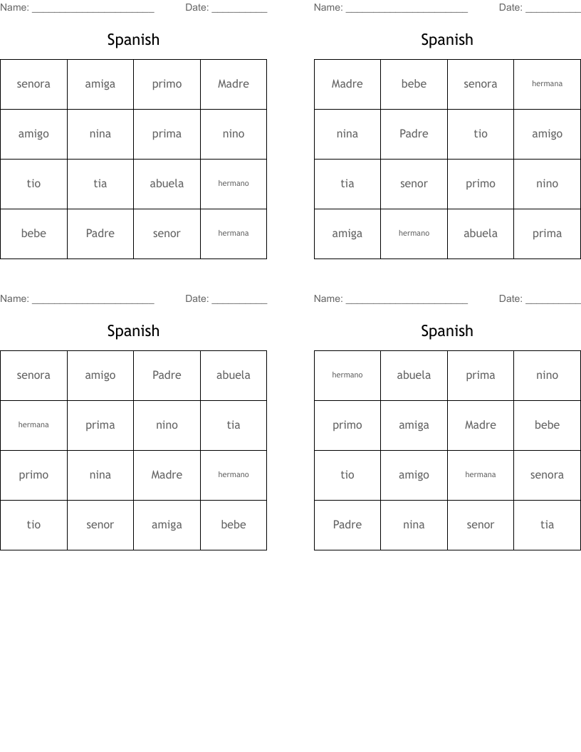 Spanish Baby Word Scramble - WordMint