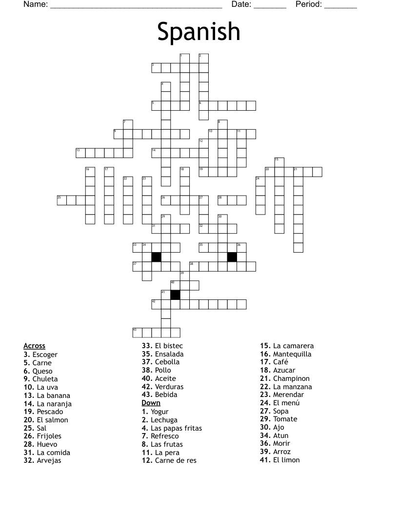 Spanish foods Word Search WordMint