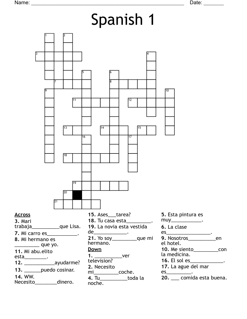 Spanish 1 Crossword - WordMint