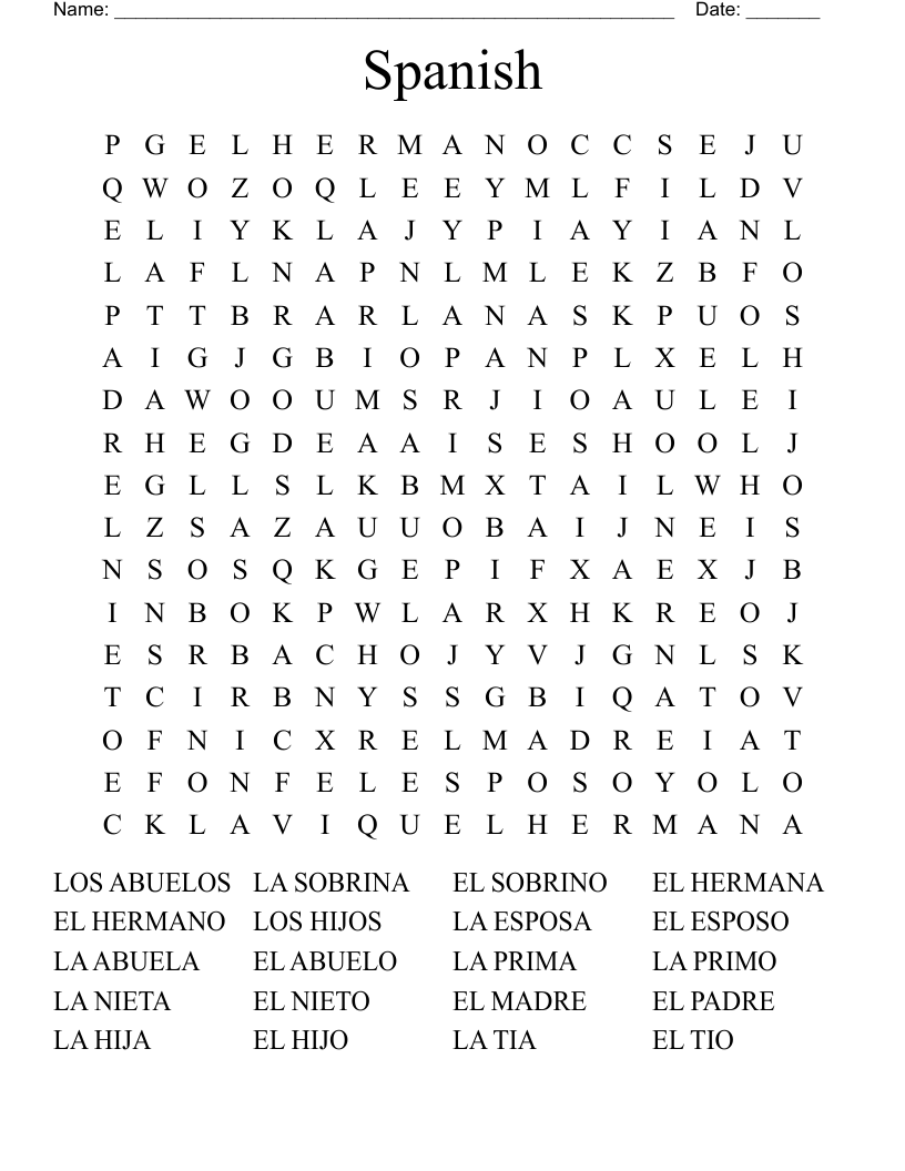 Spanish Word Search Free Printable For Kids