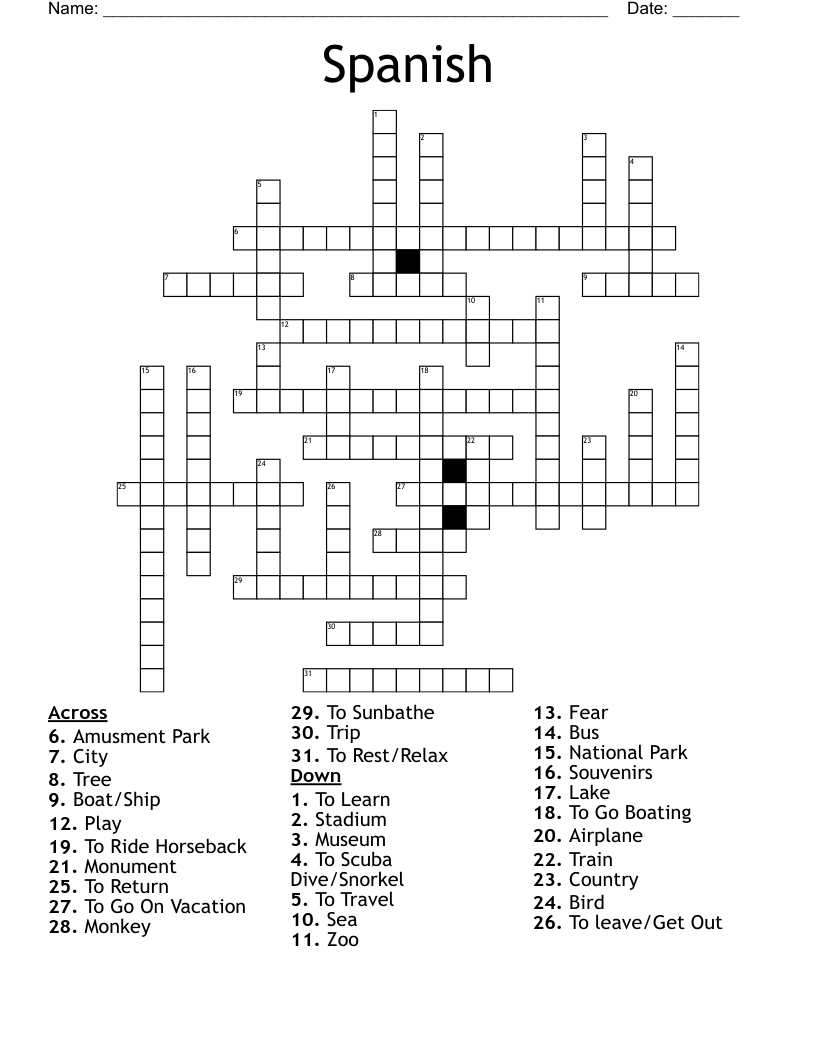 Spanish Travel Vocabulary Crossword WordMint
