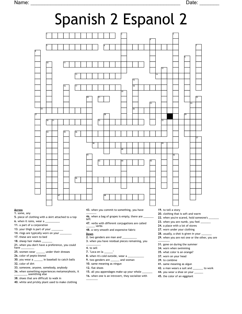 Spanish 2 Espanol 2 Crossword WordMint