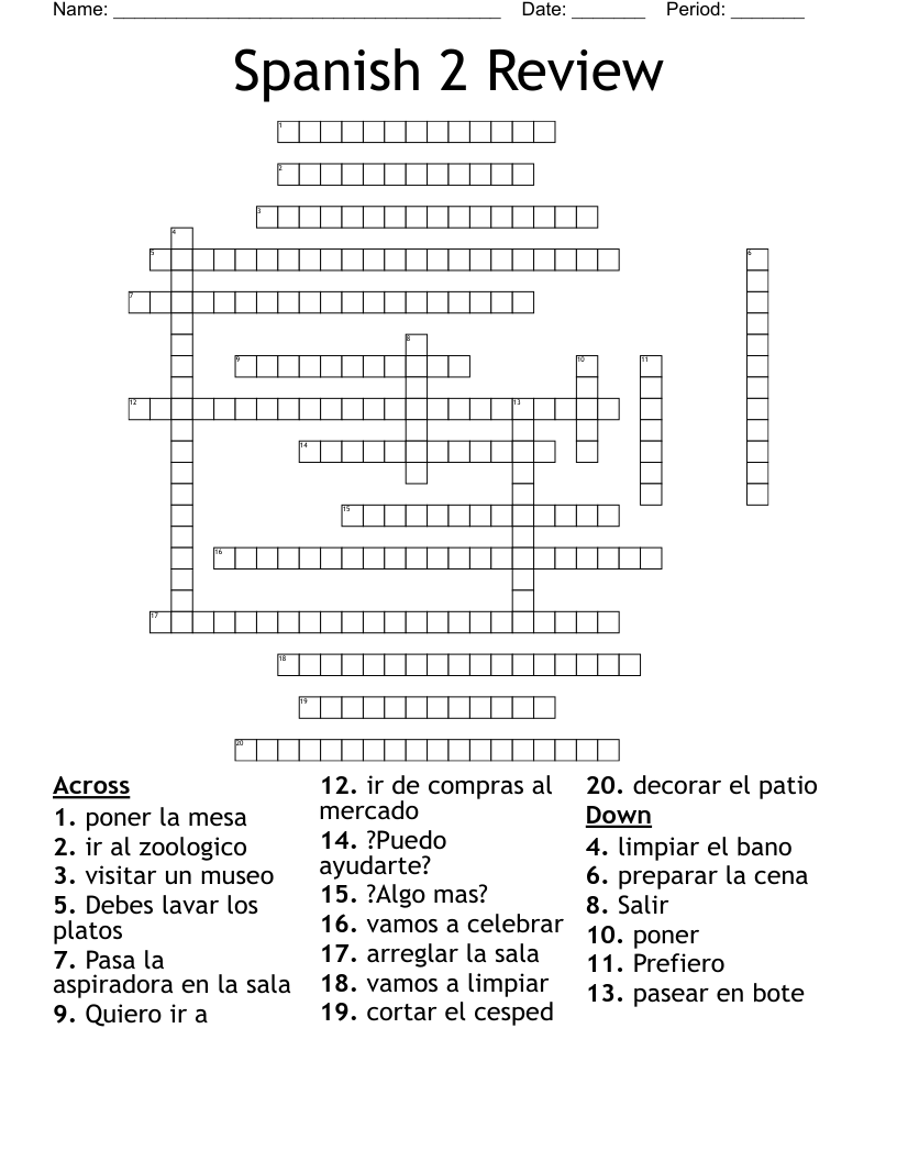Spanish 2 Review Crossword WordMint