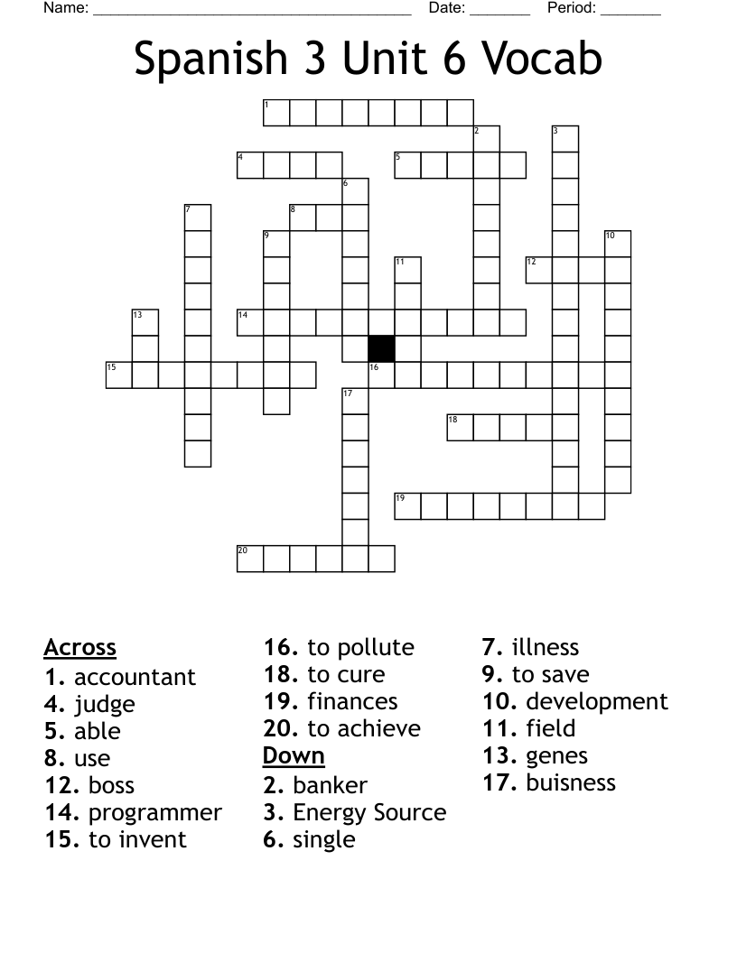 Spanish 3 Unit 6 Vocab Crossword WordMint