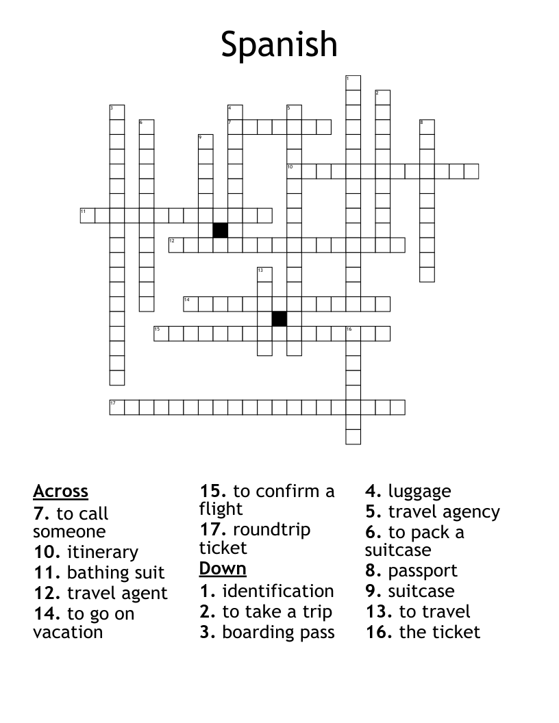 Spanish Travel Crossword Puzzle WordMint