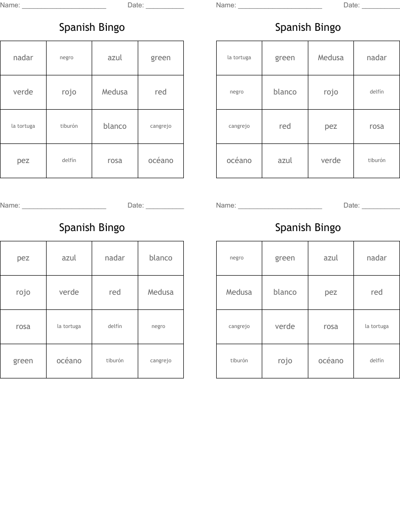 Spanish Bingo WordMint